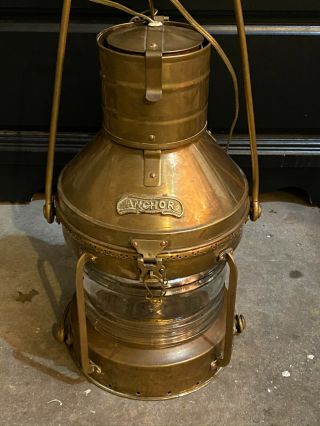 Vintage Large Brass Anchor Ship Oil Lantern Light Electrified