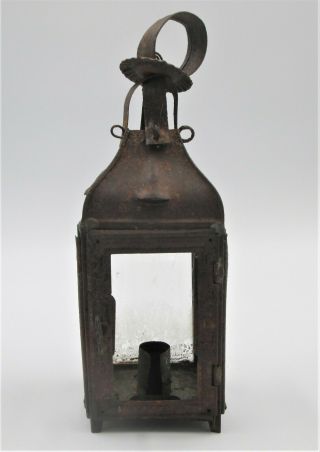 AUTHENTIC Antique French c1880 SMALL TIN METAL CANDLE LANTERN Hang / Stand Lamp 2