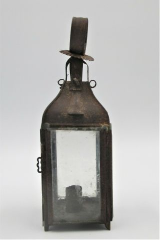 AUTHENTIC Antique French c1880 SMALL TIN METAL CANDLE LANTERN Hang / Stand Lamp 3