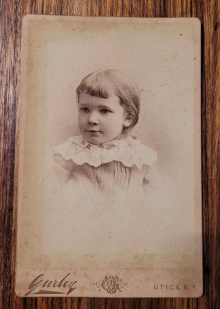 Cabinet Card Baby Girl Child Photo With Lace Shirt - Gurly Utica Ny
