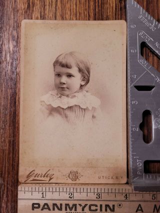 Cabinet card Baby Girl Child Photo with lace shirt - Gurly Utica NY 3