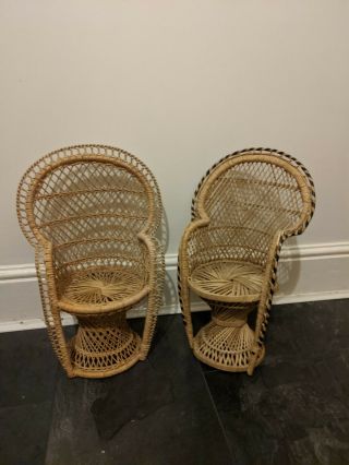 Mini Peacock Chairs Wicker Rattan Bamboo Mid Century 60s 70s Boho Gorgeous Retro