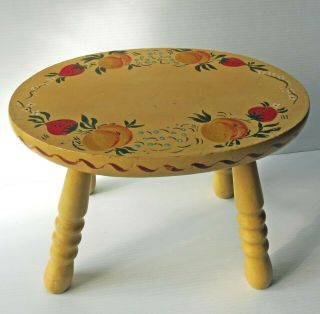 Vintage 4 Legged Stool In Yellow Paint 8 3/4” Tall