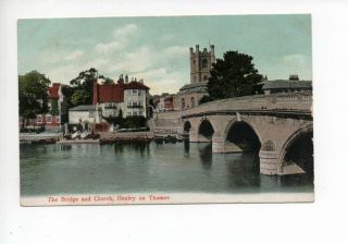 Vintage Early Poscard Street Scene The Bridge And Church Henley On Thames