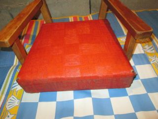 Vintage 1950s Wood Children ' s Booster Seat w arms red Vinyl fabric 2