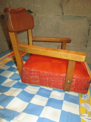 Vintage 1950s Wood Children ' s Booster Seat w arms red Vinyl fabric 3