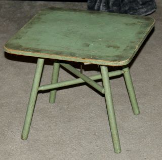 Antique Primitive Folding Wooden Table Old Green Paint