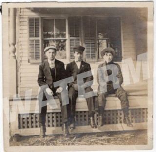 Handsome Men On Porch.  Gay Interest,  1920s Vintage Sepia Toned Photo 346
