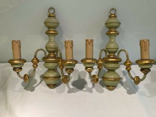 Antique Vintage Carved Wood Italian Painted Giltwood Wall Lights
