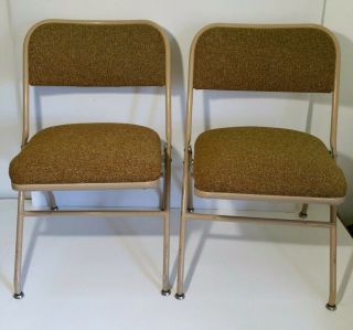 Vintage Mid Century Pair - Heywood Wakefield - Steel Folding Chairs Industrial