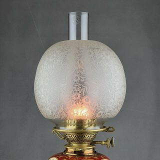 Victorian Duplex Crystal Etched Glass Kerosene Paraffin Oil Lamp Ball Shade A/f