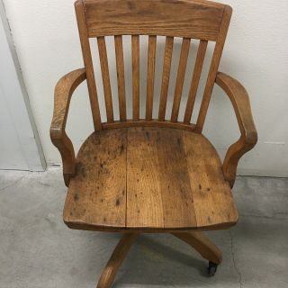 Antique Vintage Wood Office Chair Swivel Arms Oak Home Decor Dyi