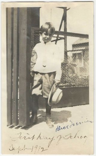 Boy With Fedora Hat On First Day Of School Fashion Vintage Kid Children Snapshot