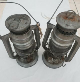 Meva Pair Miners Oil Lamp Tin Vintage Made In Czech Republic
