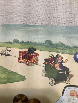 Vintage Postcard From Netherlands Dutch Antique Car Stroller Cat Dog Children 2