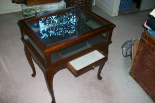 Vintage Wood and Glass Display Case Table.  Bombay.  Mahogany removable legs 3