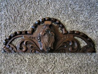 Carved Tiger Oak Architectural Crest Ornate Victorian Furniture Pediment Plaque