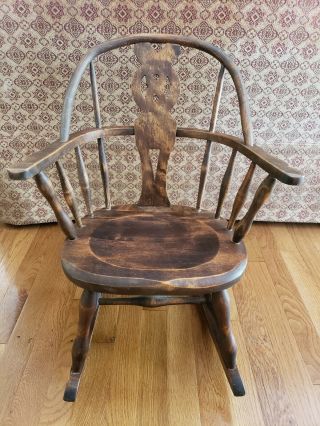 Vintage Antique Children ' s Rocking Chair Wooden wood 3