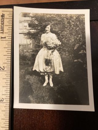 Vintage 1920’s Snapshot Photo Photograph Woman Finger Waves Hair Fashion Flowers