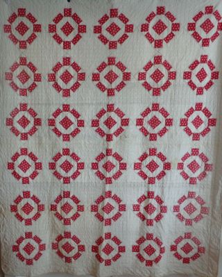 Vintage Red & White Hand Stitched Pinwheel Quilt Cutter 67 X 82