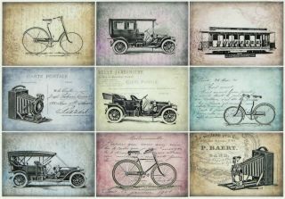 Rice Paper For Decoupage Scrapbooking Sheet Vintage Old Vehicles Postcards