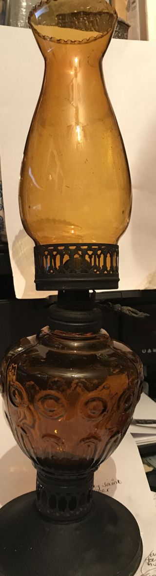 Vintage Amber Glass Oil Lamp Sail Boat Made In Hong Kong