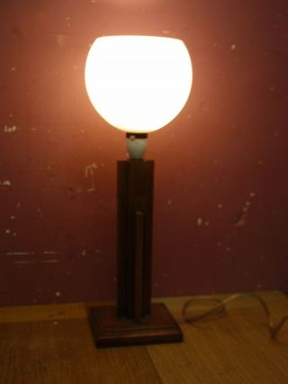 Vintage Art Deco Oak Table Lamp Base With Slightly Pink Milk Glass Shade