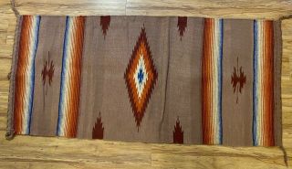 Vintage Authentic Native American Indian Navajo Hand Made Wool Rug 62.  5” X 29”