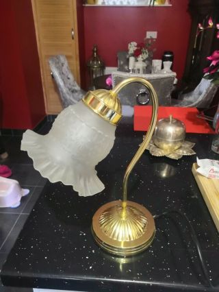 Vintage Brass Lamp With Glass Shade