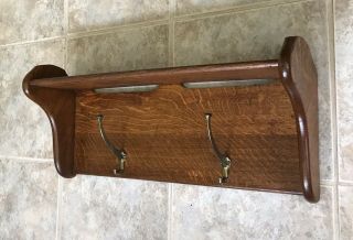 Vintage Solid Oak Handmade 2 - Hook Coat Rack with Shelf 2