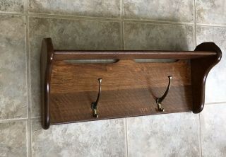 Vintage Solid Oak Handmade 2 - Hook Coat Rack with Shelf 3
