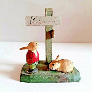 Old Vintage Antique Miniature Painted Wooden Anri Toy Rabbit Folk Art Erzgebirge