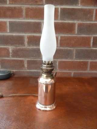 French Vintage Electric Copper And Brass Pigeon Style Oil Lamp In Order