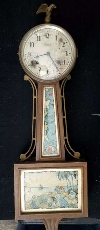 Vintage Ingraham Treasure Island Banjo Clock Not Running 4 Parts