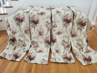 4 Vintage Custom Floral Tan Red Pink Rod Pocket Panels Lined Weighted Curtains