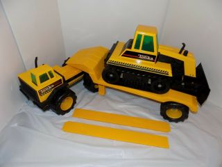 Vintage Tonka Mighty Tractor Trailer And Bulldozer With Ramps Euc