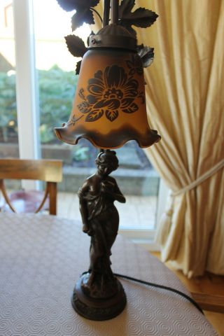 Art Nouveau Style Lamp With Galle Glass Shade F.  W.  O.