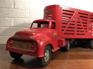 Vintage Tonka Semi Truck Livestock Tractor Trailer Pressed Steel 2