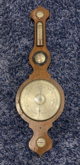 Antique Vintage Wood Wall Barometer Thermometer Humidity Hygrometer - Large 40in