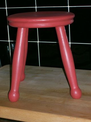 Vintage Antique Solid Wood Milking Stool In Red