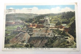 Vintage South Dakota Postcard " Ellison Shaft " Homestake Mining,  Posted 1939