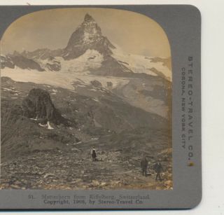 Folks Matterhorn From Riffleberg Switzerland Stereo Travel Stereoview 1908