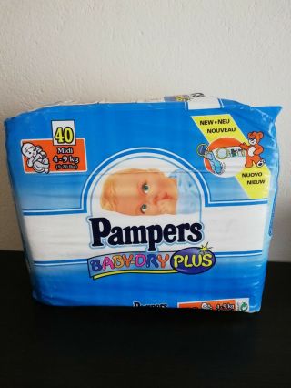 Vintage Pampers Baby Dry Plus 40 Diapers For Boys Size Midi 4 - 9 Kg,  9 - 20 Lbs