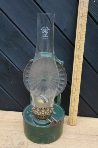 Antique Duplex Oil Lamp - Wall Mounted With Reflector.  Ww2 Air Raid Shelter Use