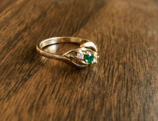 Vintage J W D Marked 14k Yellow Gold Diamond Emerald Size 6.  5 Ring 2g