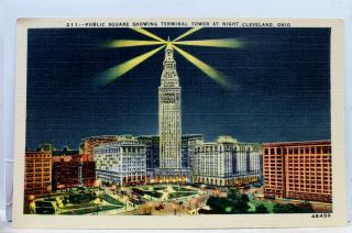 Ohio Oh Cleveland Terminal Tower Night Public Square Postcard Old Vintage Card