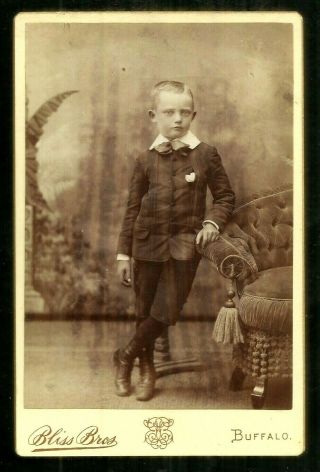 Cabinet Photo/ Young Boy Leaning On Chair,  Legs Crossed/buffalo,  Ny/ Fancy Back