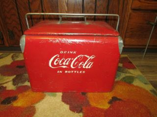 Vintage Coca Cola Coke Metal Cooler Chest W Bottle Opener Side No Rust