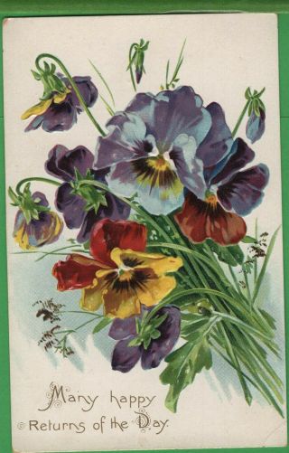 Vintage Embossed Postcard Pansy Pansies Flower Tuck 