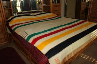 Vintage Hudson Bay 4 Point Wool Blanket 70 X 88 Made In England